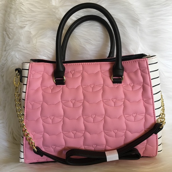 Betsey satchel pink Cat quilted stripe bag tote - Picture 2 of 8